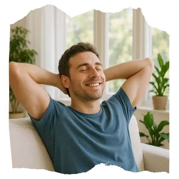 Fresh indoor air after duct cleaning Man relaxing after air duct cleaning